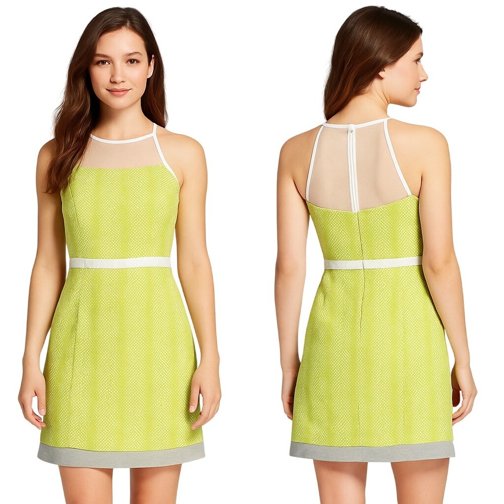 J. Taylor Women's 4 Dress‎ Lime Green White Sleeveless Geometric Party Modern